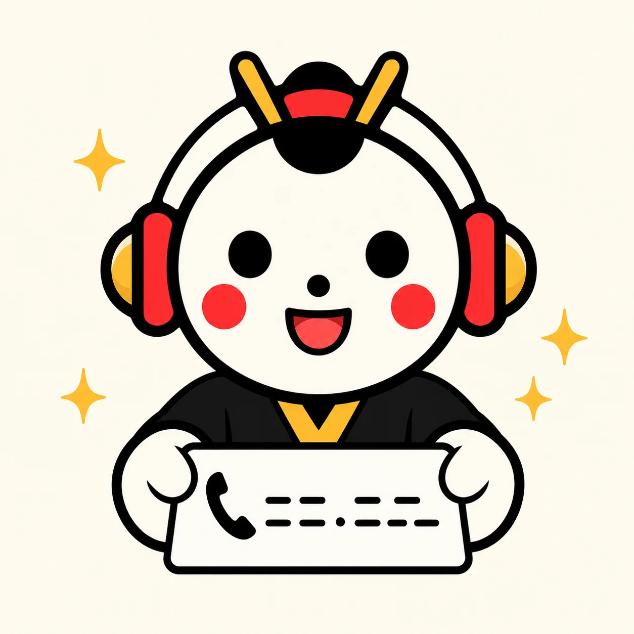 こえの助が電話番号のカードを差し出しているイラスト
